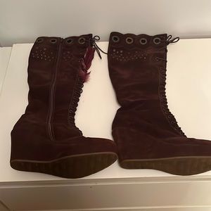Brown Suede Wedge Platform Boots size 9